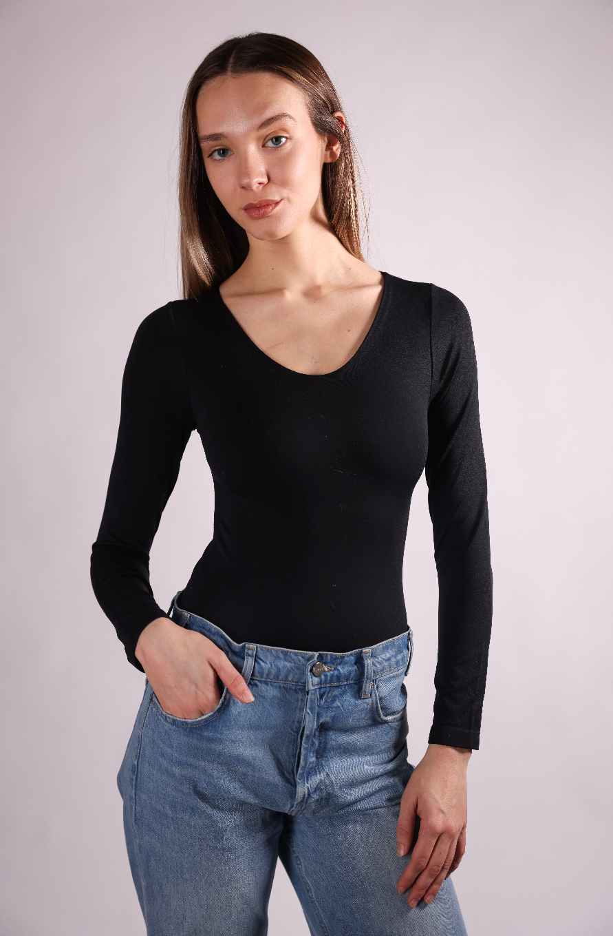 Long sleeve v neck bodysuit